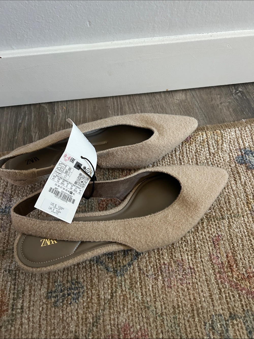 Zara Taupe Pointed Toe Slingback Flats
